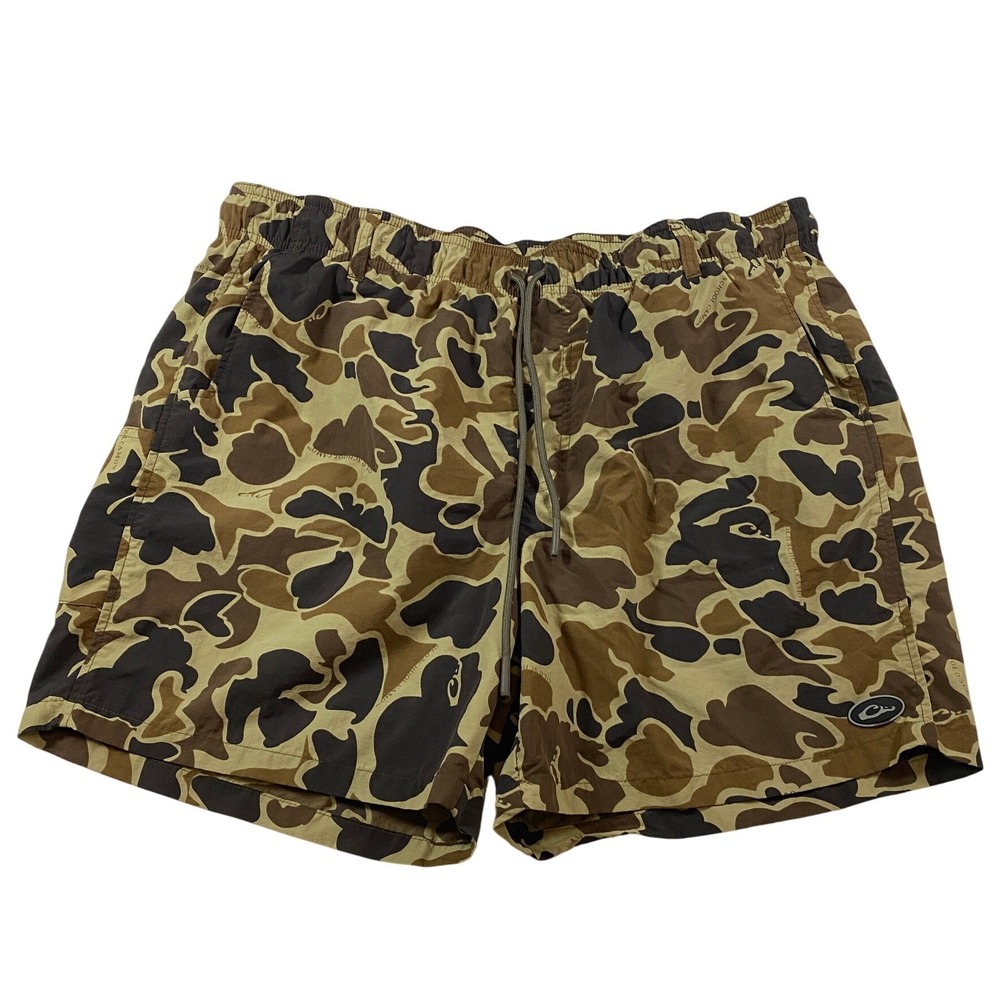 Drake Waterfowl Old School Camo Swim Shorts Mens XL Nylon Mesh Lined Trunks